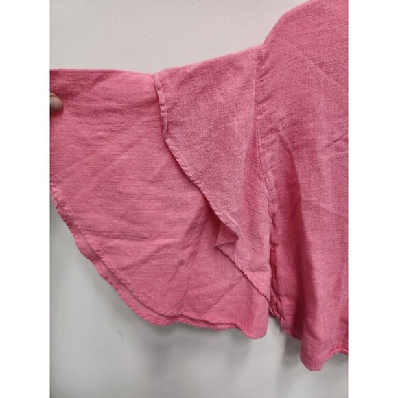 Anthropologie Lilka Womens Lora Blouse Size XS Pink Cropped Ruffle Tiered Sleeve - Picture 3 of 8